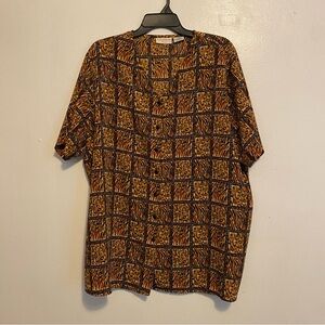 Jaclyn Smith Plus Size 22W Brown and‎ Tan Casual Button Down Shirt CottageCore